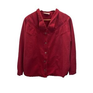 VTG BANJO Western Shirt Long Sleeve Women's Size MD Texas RED prairie cottage‎
